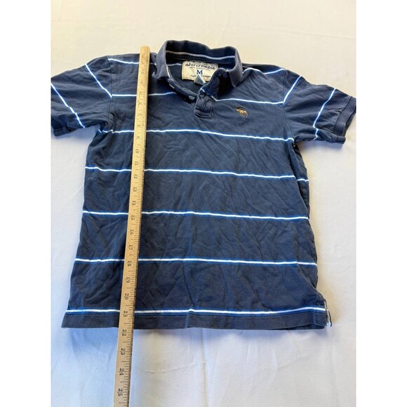 Abercrombie Kids Polo Shirt Boys Medium Navy Blue Striped Short Sleeve Preppy - Picture 4 of 5